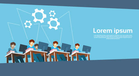 Business People Team Work Desktop Computer Flat Vector Illustrationのイラスト素材