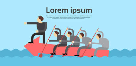 Business People Team Leader Swim On Arrow Boss Teamwork Concept Flat Vector Illustrationのイラスト素材