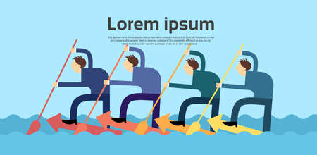 Business People Team Swim On Arrow Teamwork Concept Flat Vector Illustrationのイラスト素材