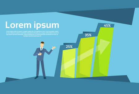 Business Man Financial Bar Growing Up Success Concept Growth Chart Flat Vector Illustrationのイラスト素材