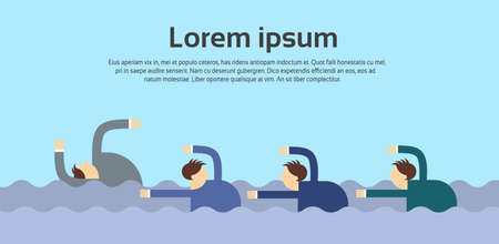 Business People Group Swim Team Leader Competition Concept Flat Vector Illustrationのイラスト素材