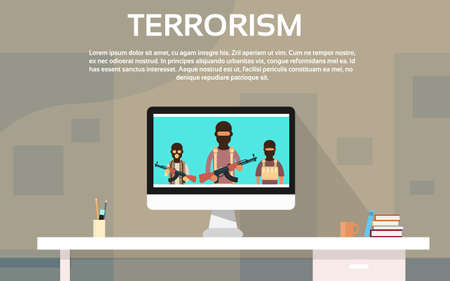 Terrorist Leader On Tv Screen Streaming Television Terrorism Vector Illustrationのイラスト素材