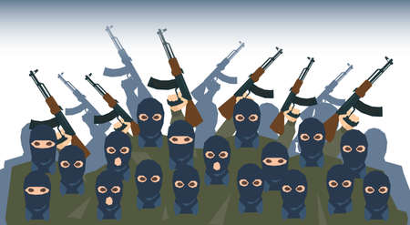 Armed Terrorist Group Terrorism People Crowd Vector Illustration