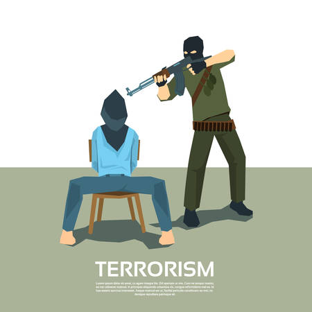 Armed Terrorist Point Gun to Hostage Kidnapping Terrorism Vector Illustrationのイラスト素材