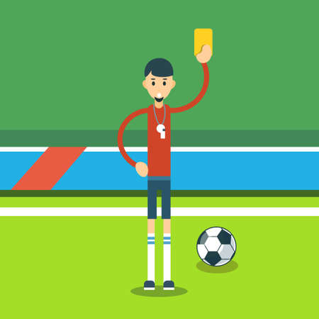 Football Referee Show Yellow Card Flat Vector Illustrationのイラスト素材