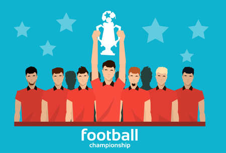 Football Team Winner With Cup Flat Vector Illustrationのイラスト素材