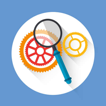 Cogwheel Magnifying Glass Icon Flat Vector Illustrationのイラスト素材