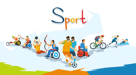 Disabled Athletes Sport Competition Banner Flat Vector Illustrationのイラスト素材