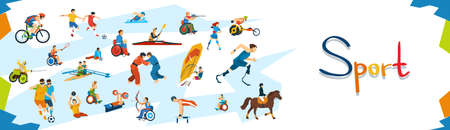 Disabled Athletes Sport Competition Banner Flat Vector Illustrationのイラスト素材
