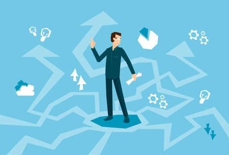 Business Man Think Strategy Arrow Background Flat Vector Illustrationのイラスト素材