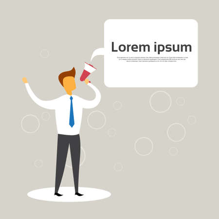 Businessman Hold Megaphone Chat Bubble Copy Space Business Man Loudspeaker Flat Vector Illustrationのイラスト素材