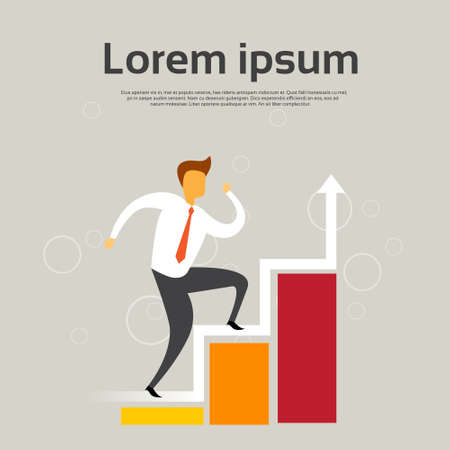 Businessman Climb Financial Bar Graph Business Man Growth Chart Flat Vector Illustrationのイラスト素材