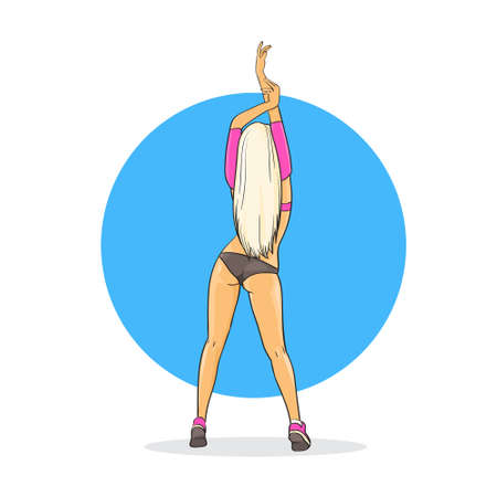 Dancing Girl Back Rear View Flat Vector Illustrationのイラスト素材