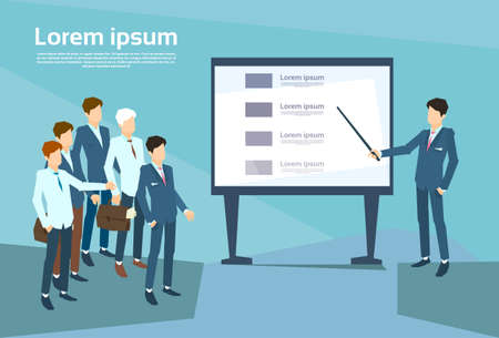 Business People Group Presentation Flip Chart Finance, Businesspeople Team Training Conference Meeting Flat Vector Illustrationのイラスト素材