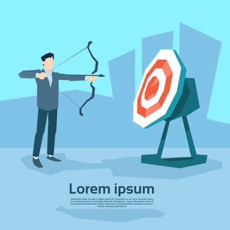 Business Man Aim Archer To Target Get Goal Concept Flat Vector Illustrationのイラスト素材