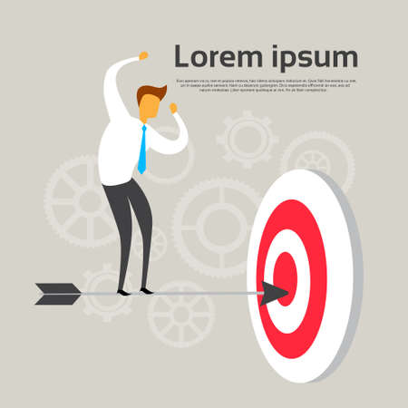 Business Man Stand On Aroow In Target Success Concept Flat Vector Illustrationのイラスト素材