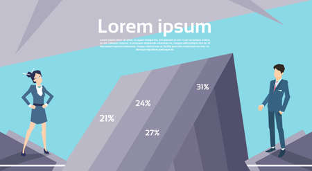 Business Man Woman Financial Graph Growing Up Success Growth Concept Flat Vector Illustrationのイラスト素材