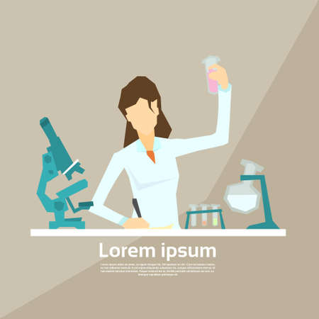 Scientist Working Research Chemical Laboratory Flat Vector Illustrationのイラスト素材