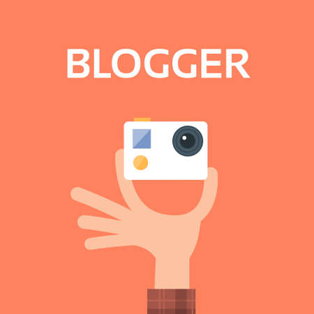 Hand Hold Action Small Camera Video Blog Concept Flat Vector Illustrationのイラスト素材