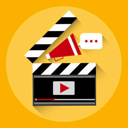 Clapper Video Player Online Streaming Concept Flat Vector Illustrationのイラスト素材