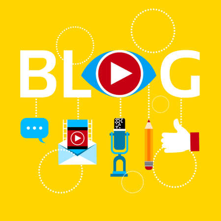 Modern Video Blog Banner Blogging Concept Flat Vector Illustrationのイラスト素材