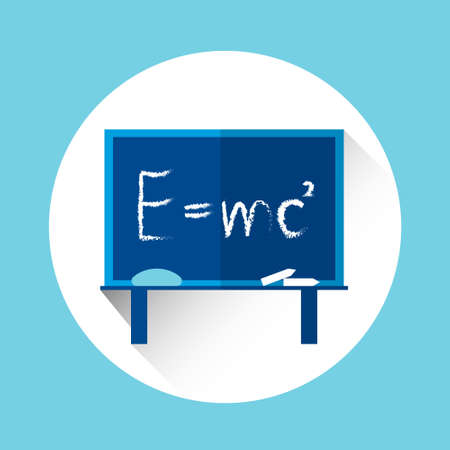 Albert Einsteins Physical Formula on School Board Mass Energy Equivalence Flat Vector Illustration