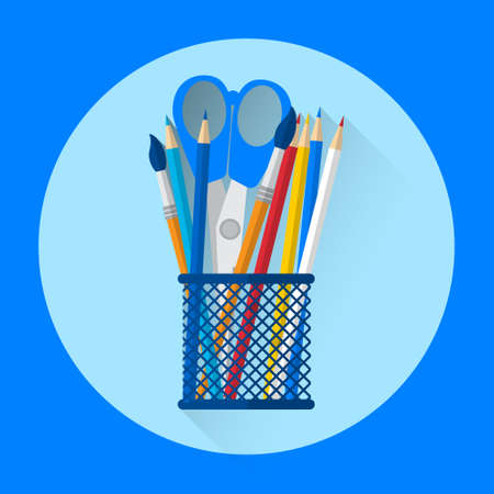 Pen Holder Office Equipment Colorful Icon Flat Vector Illustrationのイラスト素材