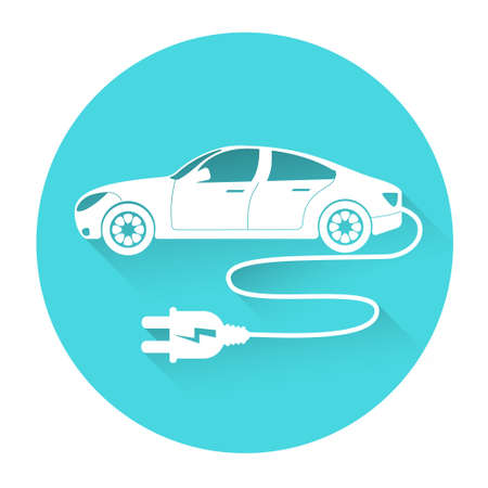 Electric Car Side View Icon Flat Vector Illustrationのイラスト素材