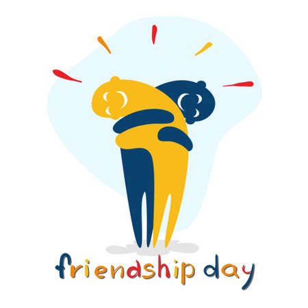 Friendship Day Cartoon Characters Embrace Friend Holiday Flat Vector Illustrationのイラスト素材
