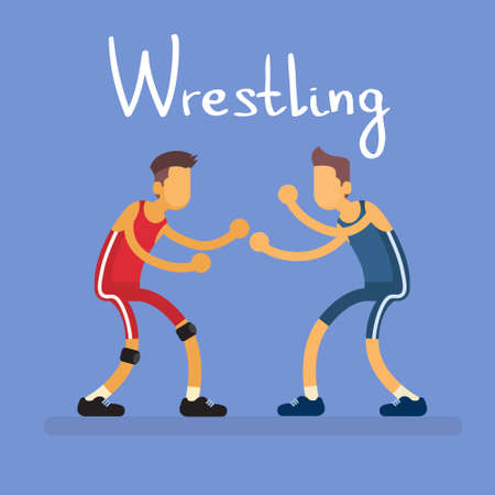 Wrestling Two Wrestler Opponent Sport Competition Flat Vector Illustrationのイラスト素材