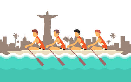 Rowing Team Sport Competition Flat Vector Illustrationのイラスト素材