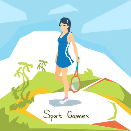 Girl Tennis Player Sport Competition Flat Vector Illustrationのイラスト素材