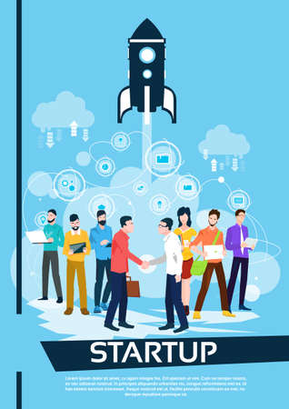 Business People Team Managers Shake Hand Successful Startup Flat Vector Illustrationのイラスト素材