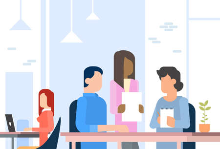 People Working Coworking Center Open Office Space Flat Vector Illustrationのイラスト素材