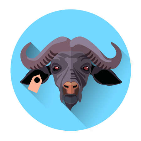 Buffalo Farm Animal Icon Flat Vector Illustrationのイラスト素材