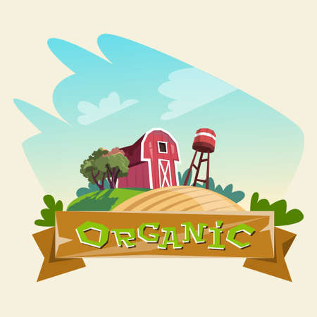 Farmland, Organic Farming Logo Concept Flat Vector Illustrationのイラスト素材