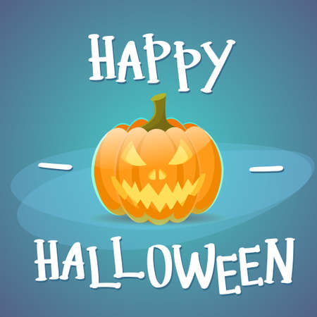 Happy Halloween Banner Pumpkin Scary Face Flat Vector Illustrationのイラスト素材