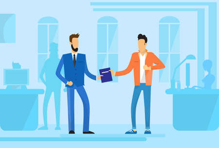 Business People Give Folder Document Papers Flat Vector Illustrationのイラスト素材
