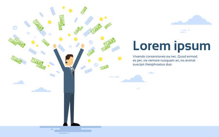 Rich Successful Business Man Throw Money Flat Vector Illustrationのイラスト素材