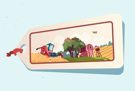 Farm Wheat Field Farmland Countryside Label Flat Vector Illustrationのイラスト素材