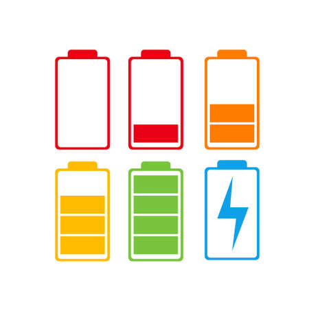 Battery Charge Icon Collection Colorful Set Flat Vector Illustrationのイラスト素材