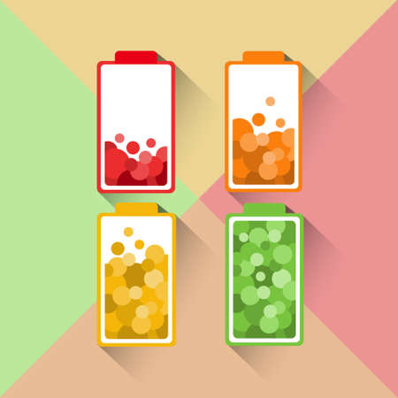 Battery Charge Icon Collection Colorful Set Flat Vector Illustrationのイラスト素材