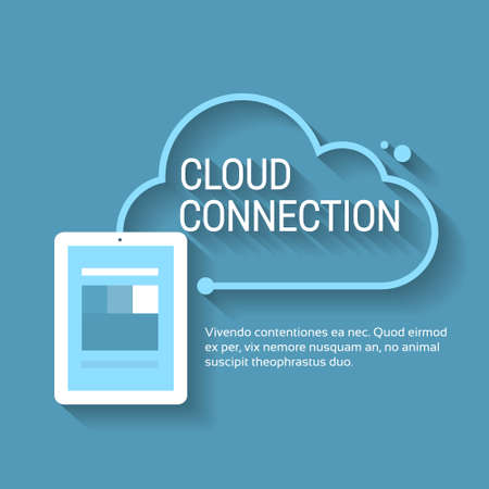 Tablet Computer Cloud Connection Concept Banner With Copy Space Flat Vector Illustrationのイラスト素材