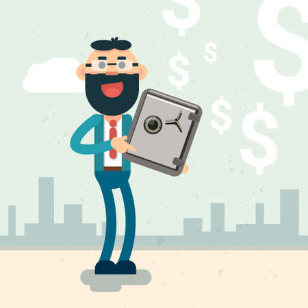 Business Man Hold Safe Money Security Concept Flat Vector Illustrationのイラスト素材
