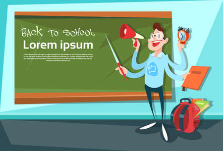 Sport Trainer Over Class Board Back To School Education Banner Flat Vector Illustrationのイラスト素材