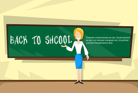 Teacher Over Class Board Back To School Banner Flat Vector Illustrationのイラスト素材