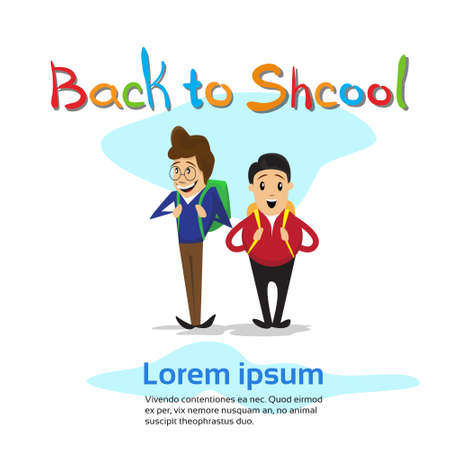 Schoolboys Back To School Education Banner Flat Vector Illustrationのイラスト素材