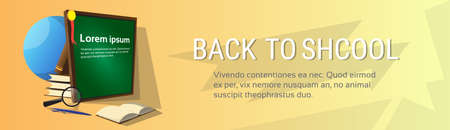 School Green Board WIth Books University Student Staff Flat Banner Vector Illustrationのイラスト素材