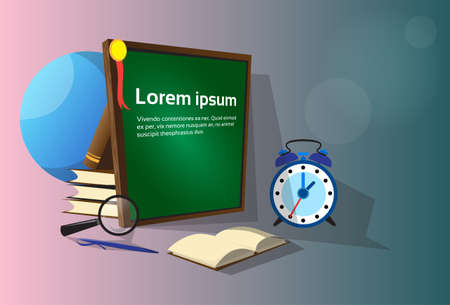 School Green Board WIth Books University Student Staff Flat Banner Vector Illustrationのイラスト素材