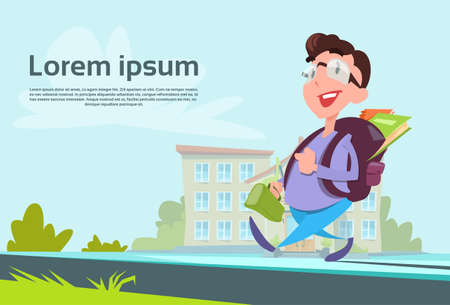 Schoolboy With Backpack Go to School Education Concept Flat Vector Illustrationのイラスト素材